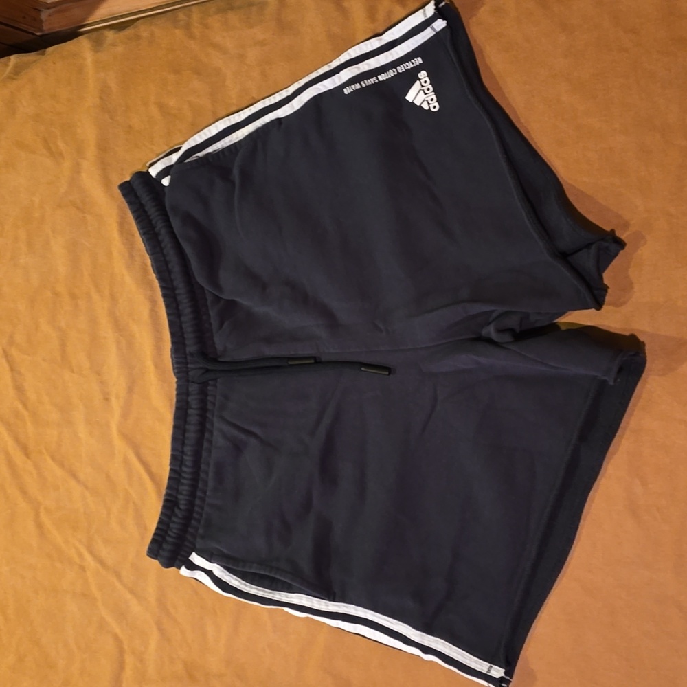 adidas Women's Navy Blue Athletic Shorts with White Stripes